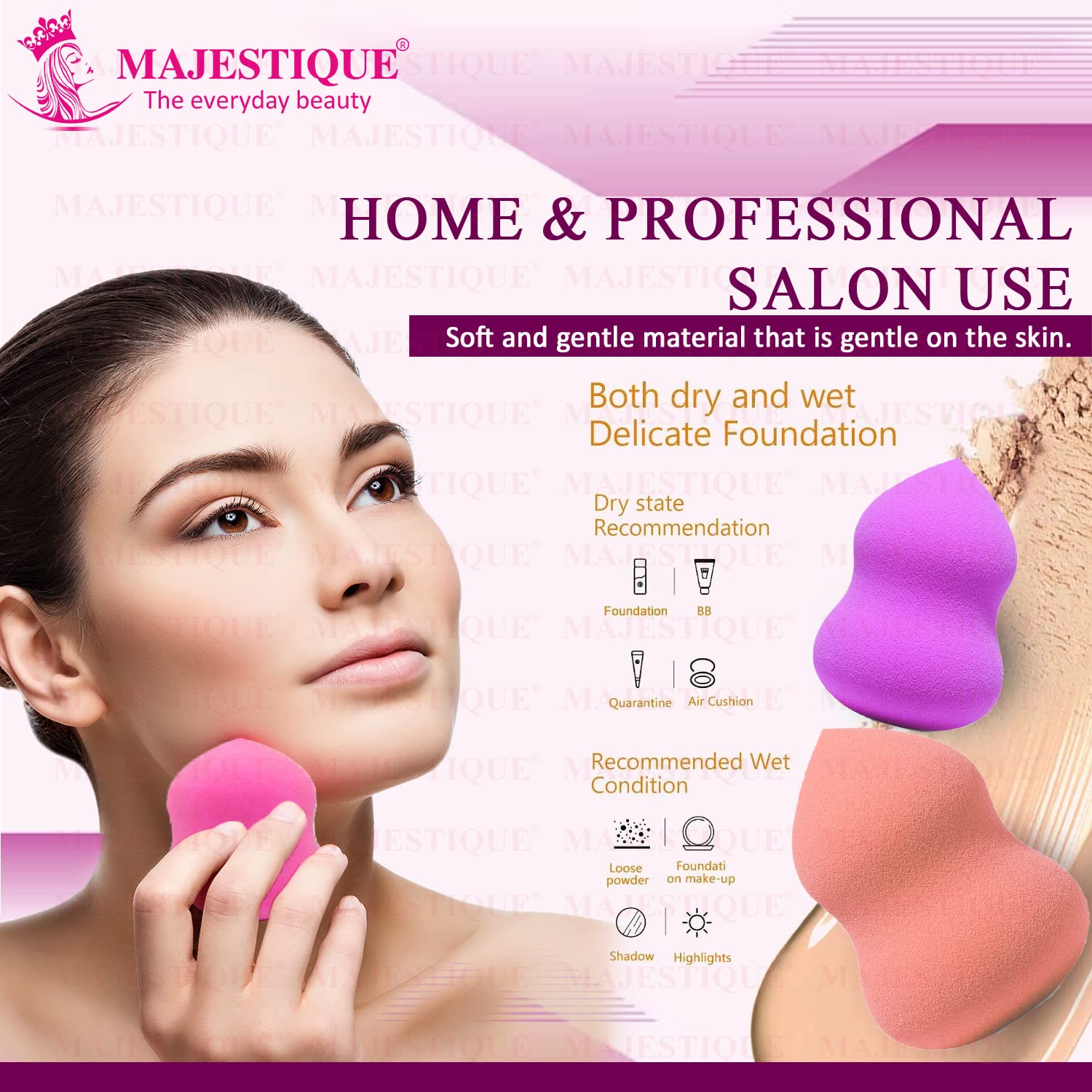 Majestique Makeup Blender Sponge - Soft Foundation Blending Beauty Sponge for Flawless Face Makeup (1 Piece) | Perfect for Liquid, Cream & Powder Application | Great for Everyday Use, Travel & Professional Makeup Artists