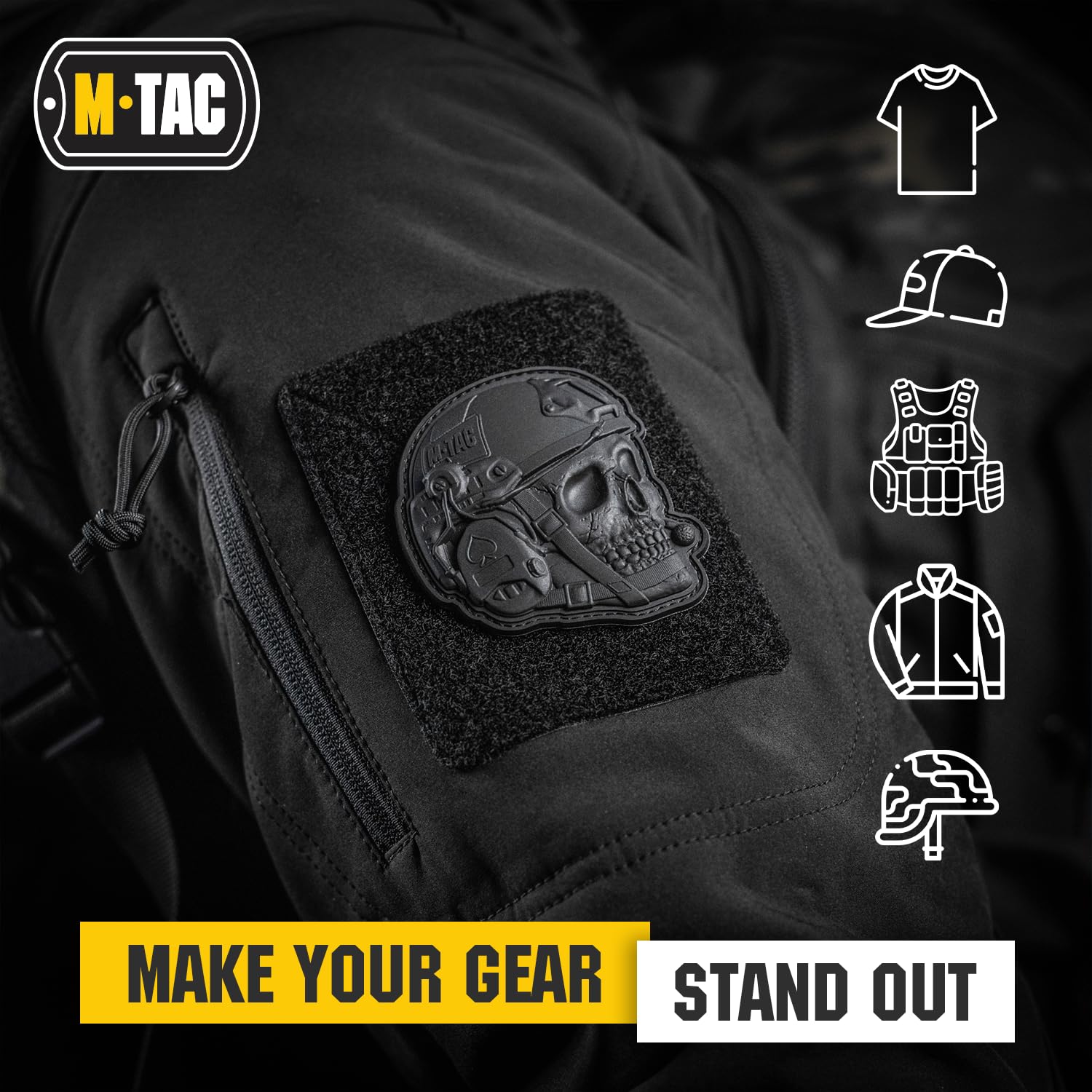M-Tac 3D PVC Tactical Operator Skull Morale Patches - Hook & Loop Fastener for Military Vest, Backpacks, Hats - Black Tactical Military Patch for Outdoor, Airsoft, Hunting & Tactical Gear Customization