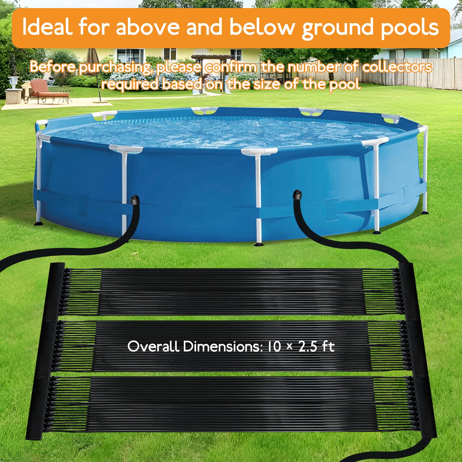 Eachbid 10FT x 2.5FT Solar Pool Heater for Above Ground & Inground Pools - Weatherproof Swimming Pool Heating Panel System - Black - Perfect for Extending Swimming Season & Maintaining Comfortable Water Temperature