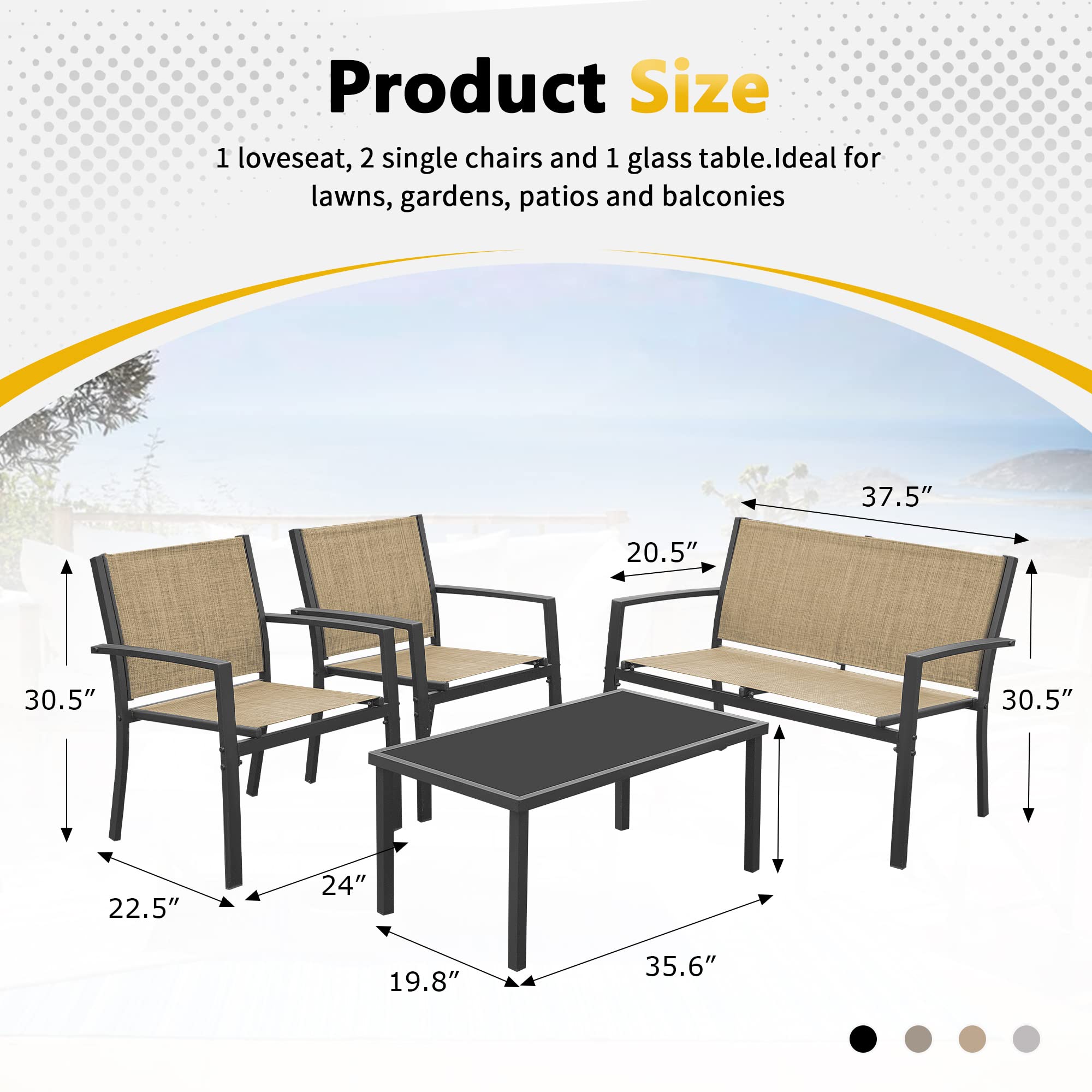 Rankok 4-Piece Modern Outdoor Patio Furniture Set - Textilene Wicker Conversation Set with Loveseat & Coffee Table - Durable All-Weather Patio Chairs for Porch, Lawn, Poolside, Balcony & Backyard (Beige) | Perfect for Outdoor Entertaining, Relaxation & Pool Areas