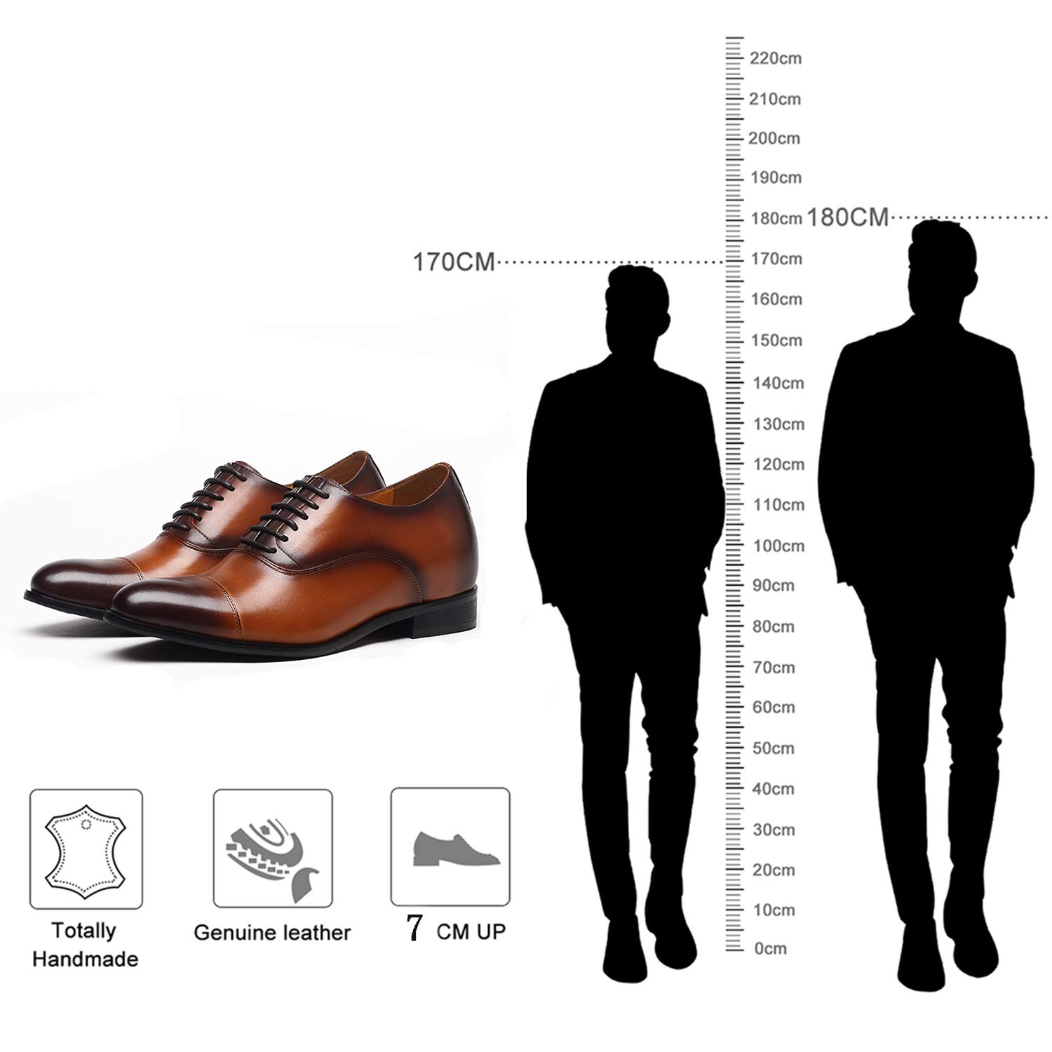CHAMARIPA Men's Leather Dress Elevator Shoes - Height Increasing Formal Shoes for Work, Dating & Special Occasions
