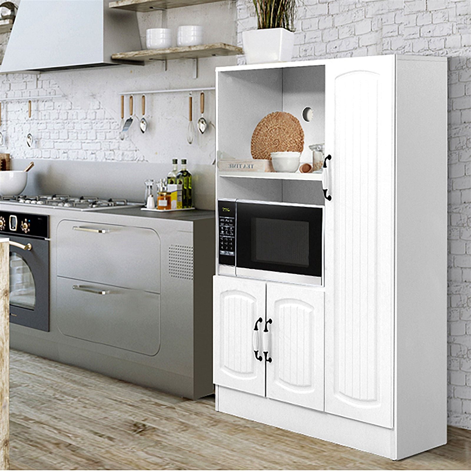 White Buffet Sideboard Cabinet with Doors - Kitchen & Hallway Storage Cupboard for Dining Room, Living Room, and Entryway Organization