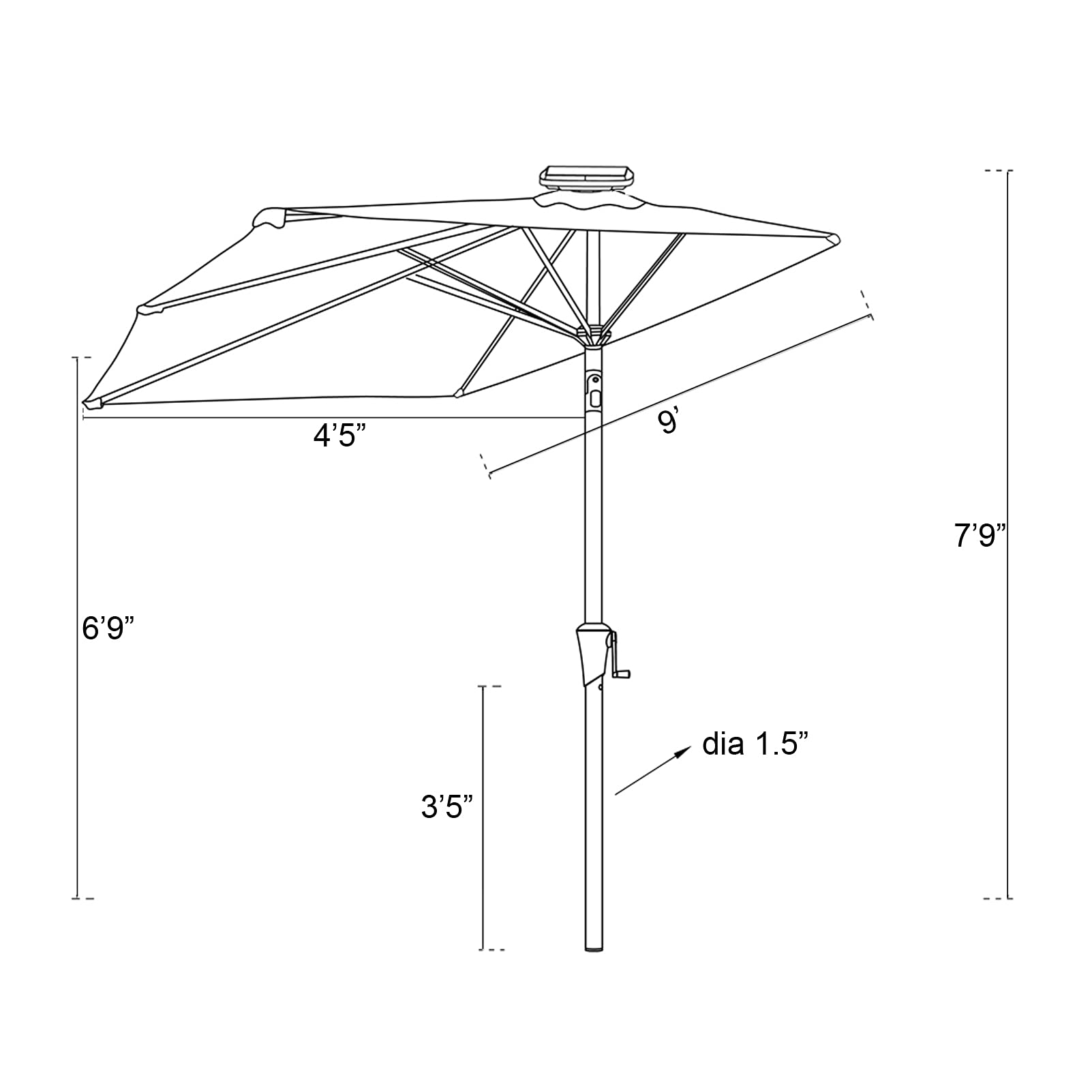 CHopetree 9ft Half Round Outdoor Patio Market Wall Umbrella with Solar LED Lights & Adjustable Tilt - Perfect for Poolside, Garden, and Backyard Relaxation