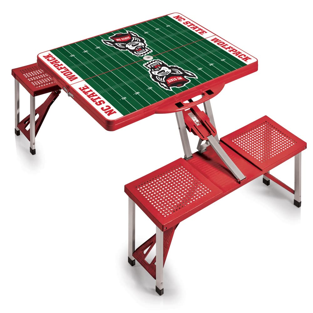 NC State Wolfpack Football Field Folding Picnic Table - Portable Camping & Outdoor Table with Umbrella Hole - NCAA Officially Licensed - Perfect for Tailgating, Beach, Backyard & BBQs (Red)
