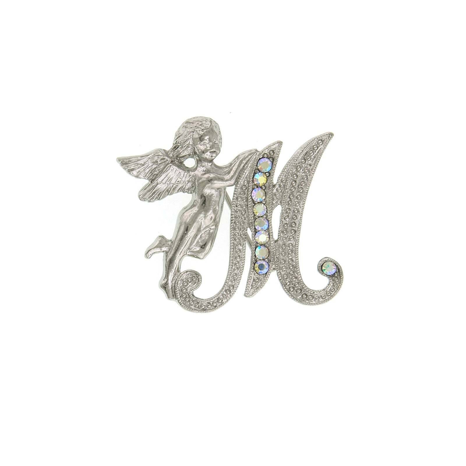 1928 Jewelry Aurore Boreale Crystal Angel Initial Pin - Elegant Personalized Initial Brooch for Women, Gift for Her, Perfect for Weddings, Anniversaries & Special Occasions