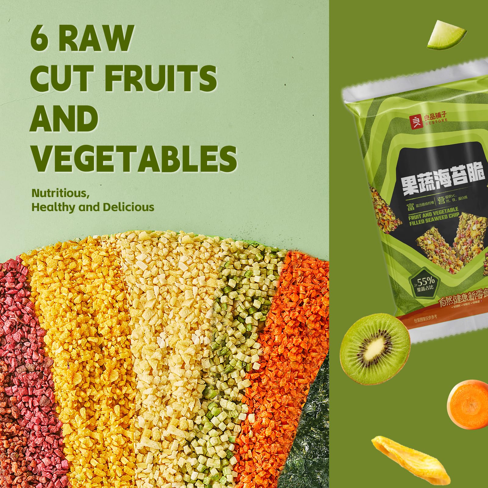 Bestore Crispy Seaweed Snacks - Healthy Vegan Fruit & Vegetable Flavored Wafers - Individually Wrapped for Lunch Box, On-the-Go Snacking & Keto Diet (Pack of 12)