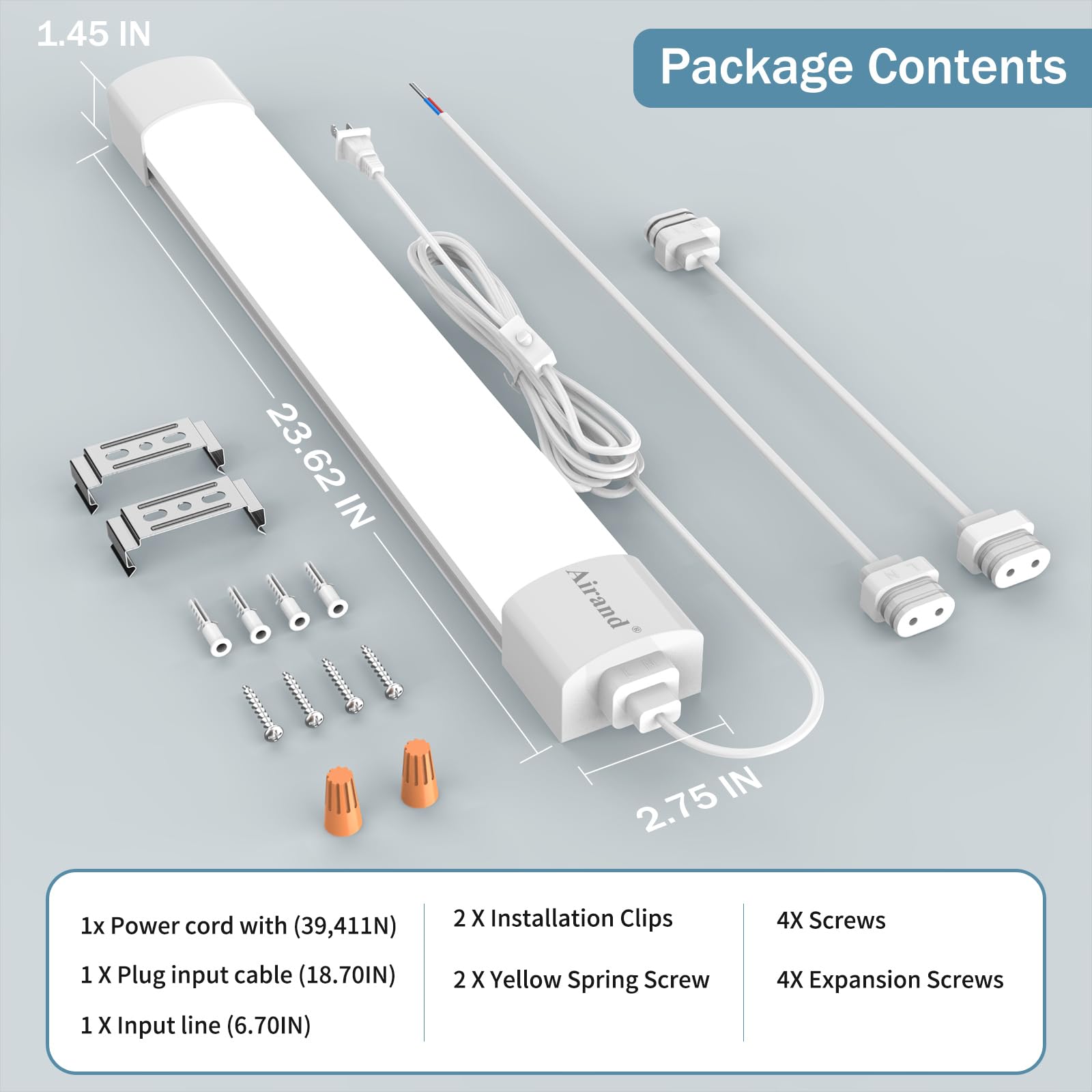 18W LED Flush Mount Ceiling Light - 2ft Linkable LED Tube Light, 5000K Daylight White, Plug-in Corded with ON/Off Switch - Perfect for Garage, Utility Room, Shop & Under Cabinet Lighting