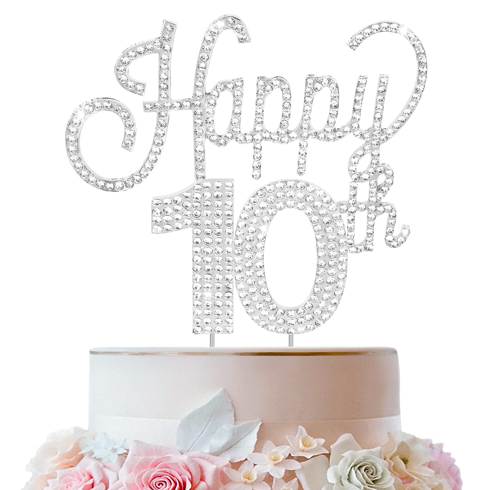 LINGTEER 10th Birthday Cake Topper - Elegant Silver Rhinestone Decor for 10 Years Old Party | Perfect Cake Centerpiece & Gift for Milestone Celebrations | Ideal for Birthday Parties, Anniversaries & Special Occasions