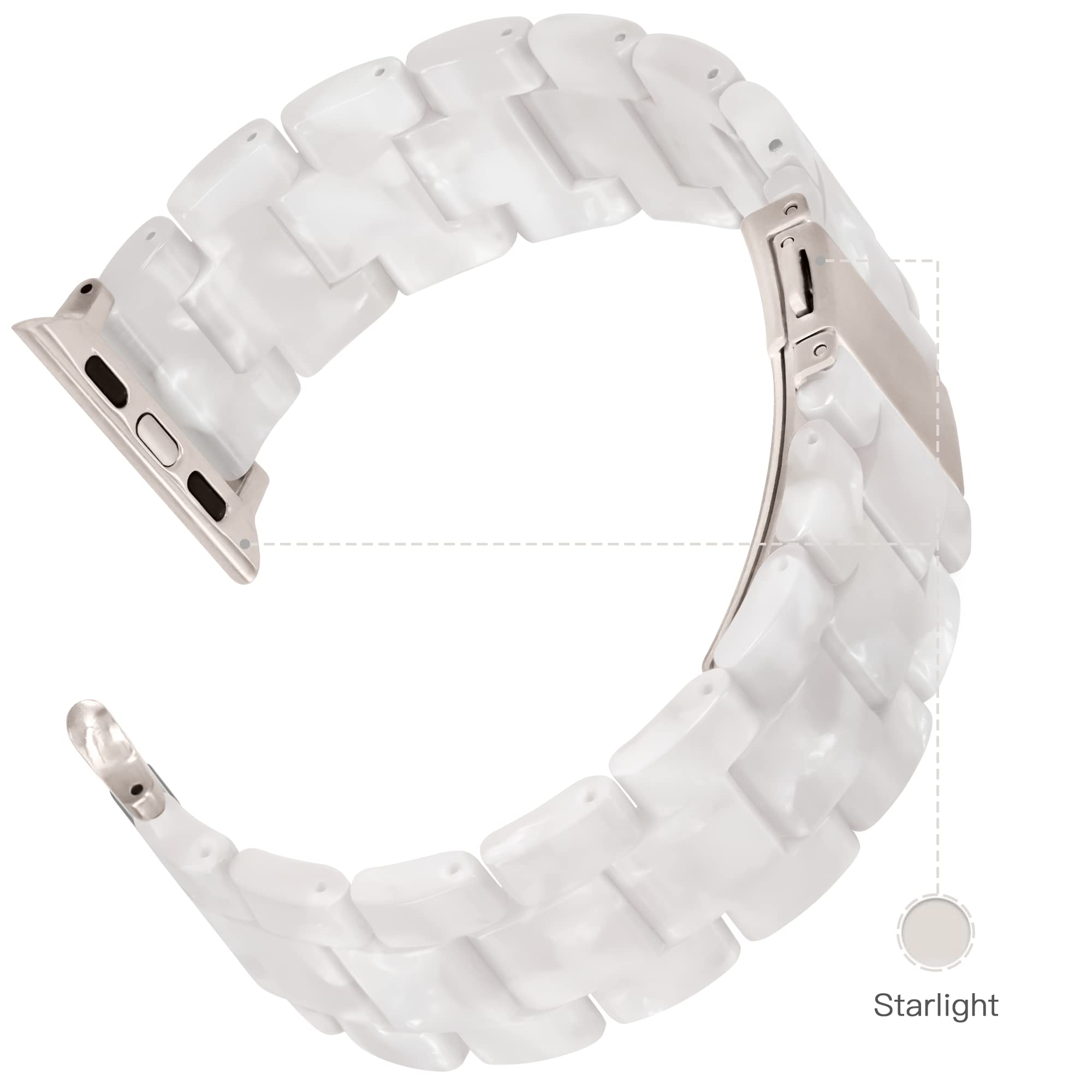 Premium Apple Watch Band Compatible with iWatch Series 10/9/8/7/6/SE/Ultra/2/1 (42mm 44mm 46mm 49mm) - Lightweight Resin Strap in Women's Pearl White for Starlight - Perfect for Workouts, Daily Wear & Fashion Accessories