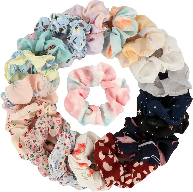 12 Pcs Chiffon Hair Scrunchies - Floral Ponytail Holders for Women & Girls, Soft Hair Bands for Everyday & Party Use, Perfect Gift for Birthdays & Weddings (Great for School, Work, Date Night & Special Occasions)