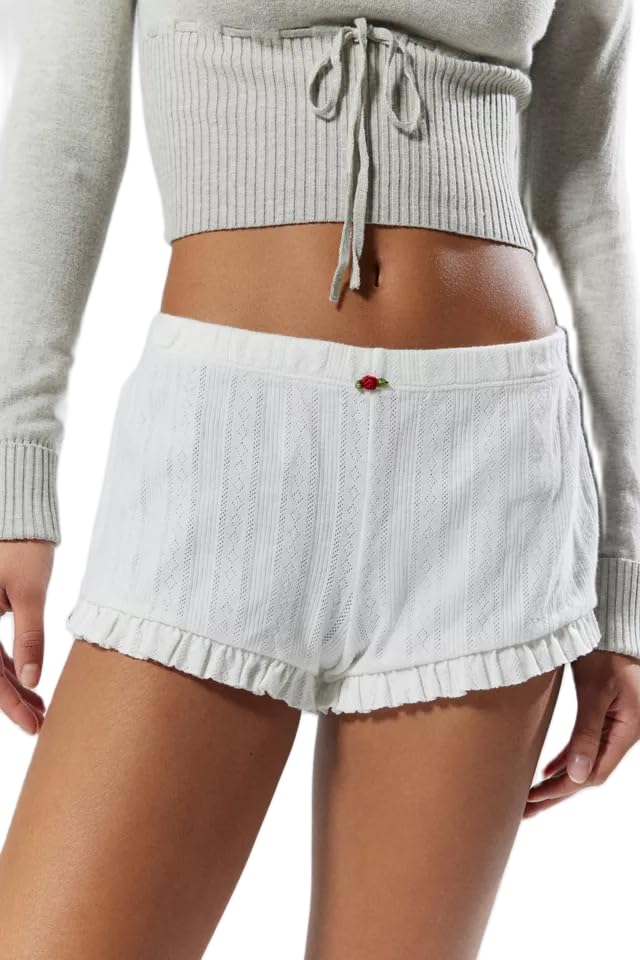 C-white Ruffle Hem Shorts