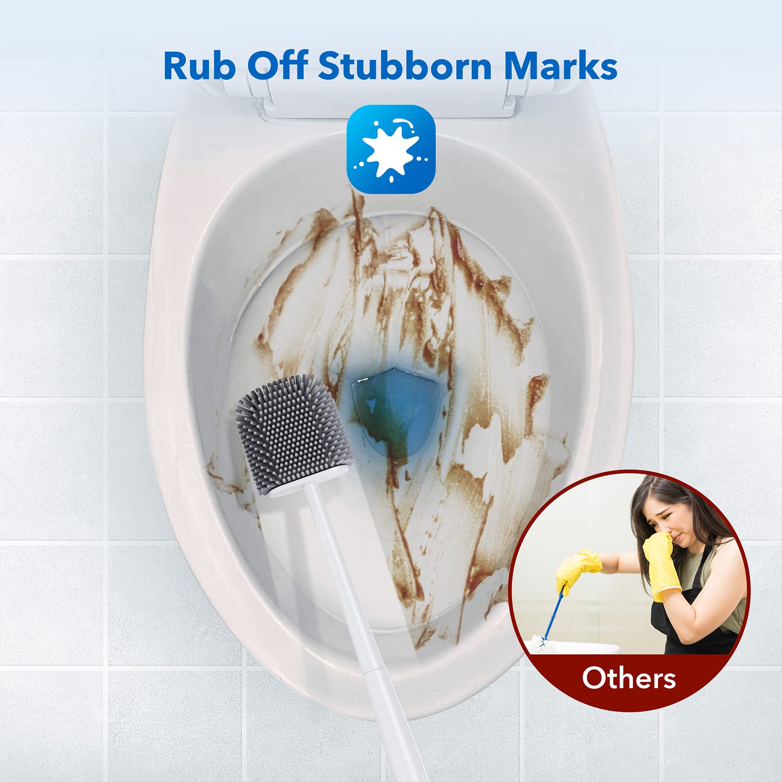 Premium Silicone Toilet Brush with Quick-Dry Holder - Hygienic Deep Cleaning Bristles & Bathroom Storage Container - White - Ideal for Modern Bathrooms, Small Spaces & Easy Maintenance