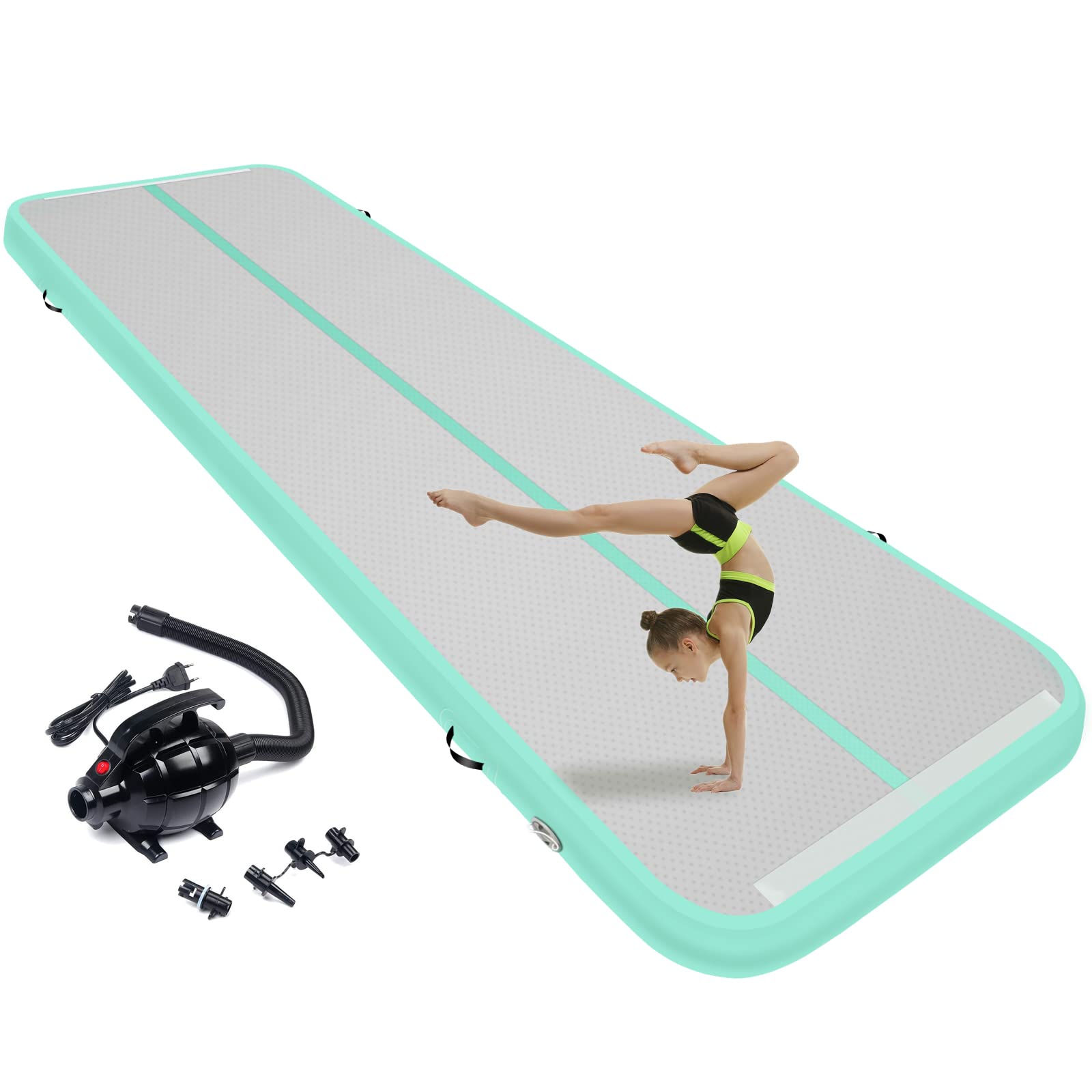 13ft/16ft/20ft Inflatable Air Gymnastics Mat - 4.3ft Wide, 4 Inches Thick Training Mat with Electric Pump for Home Gym, Cheerleading, Yoga & Water Activities | Perfect for Kids Play, Fitness Exercises & Backyard Fun