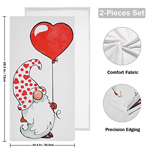 2 Pack Valentine's Day Gnome Bath & Hand Towels - 15x24 Inch Soft Absorbent Kitchen Dish Towel Set - Decorative Guest & Fingertip Towels for Bathroom, Beach, Spa, Gym & Sports Activities
