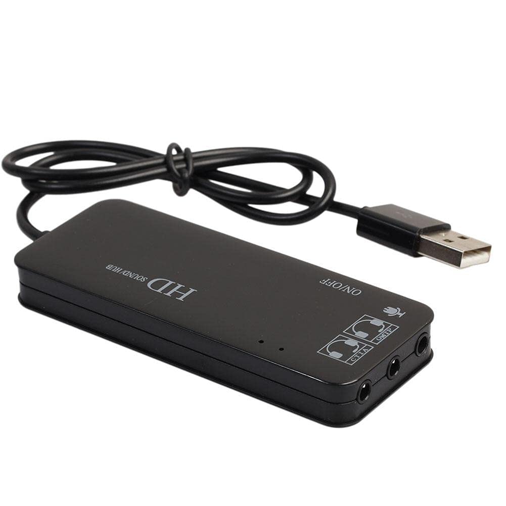 Echwave 3-Port USB 2.0 Hub with 7.1 Channel Sound Card - External USB Audio Adapter for PC, Headset & Microphone - Black | Perfect for Gaming, Streaming & Conference Calls