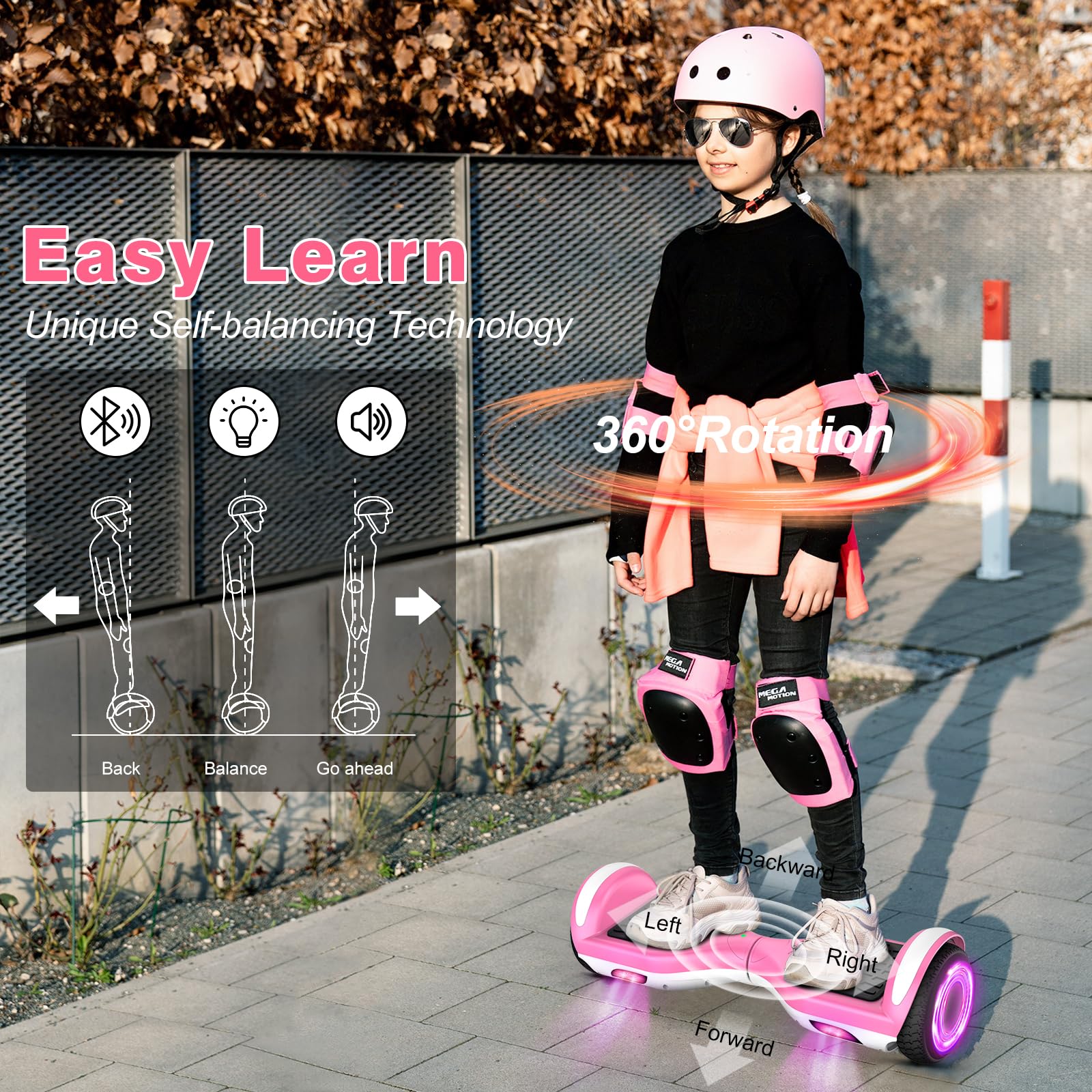 Self-Balancing Hoverboard with LED Lights for Kids Ages 6-12 - Electric Scooter for Boys & Girls - Perfect for Commuting, Fun Rides & Outdoor Adventures