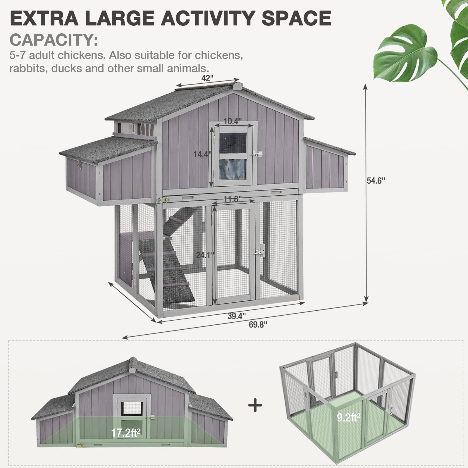 Large Folding Chicken Coop - Easy Setup Portable Outdoor Chicken House with 2 Nesting Boxes, Leakproof Pull-out Tray & UV-Resistant Roof | Perfect for Backyard Poultry, Small Farms & Urban Chicken Keeping