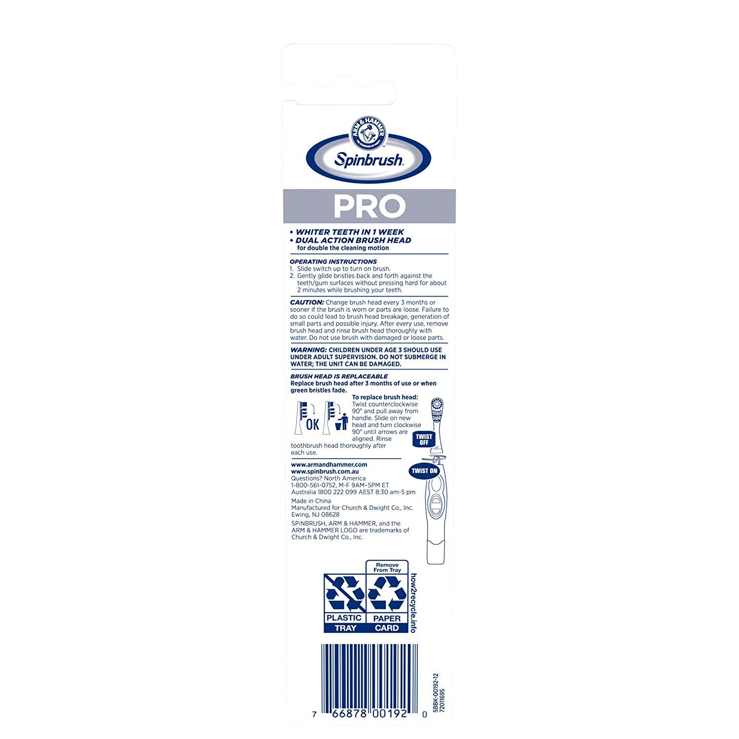 Arm & Hammer Spinbrush Pro Series Electric Toothbrush Replacement Heads - Soft Bristles, 20 Brush Heads (10 Packs of 2) for Gentle Cleaning & Whitening - Perfect for Travel, Home & Daily Oral Care