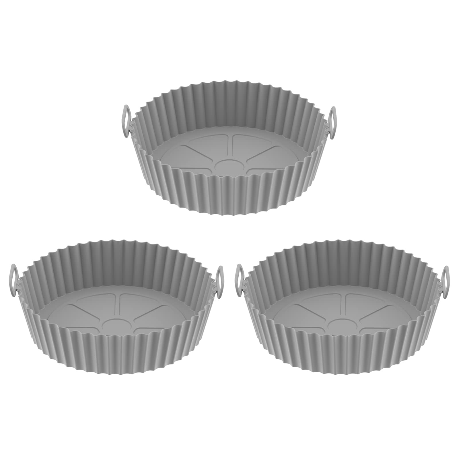 FXTNKYY 3-Piece Silicone Air Fryer Accessories Set - Non-Stick Baking Tray, Reusable Basket & Pot - Oil & Water Proof - Perfect for Cooking, Roasting & Baking (Grey, 3pcs) - Ideal for Healthy Meals, Snacks & Desserts
