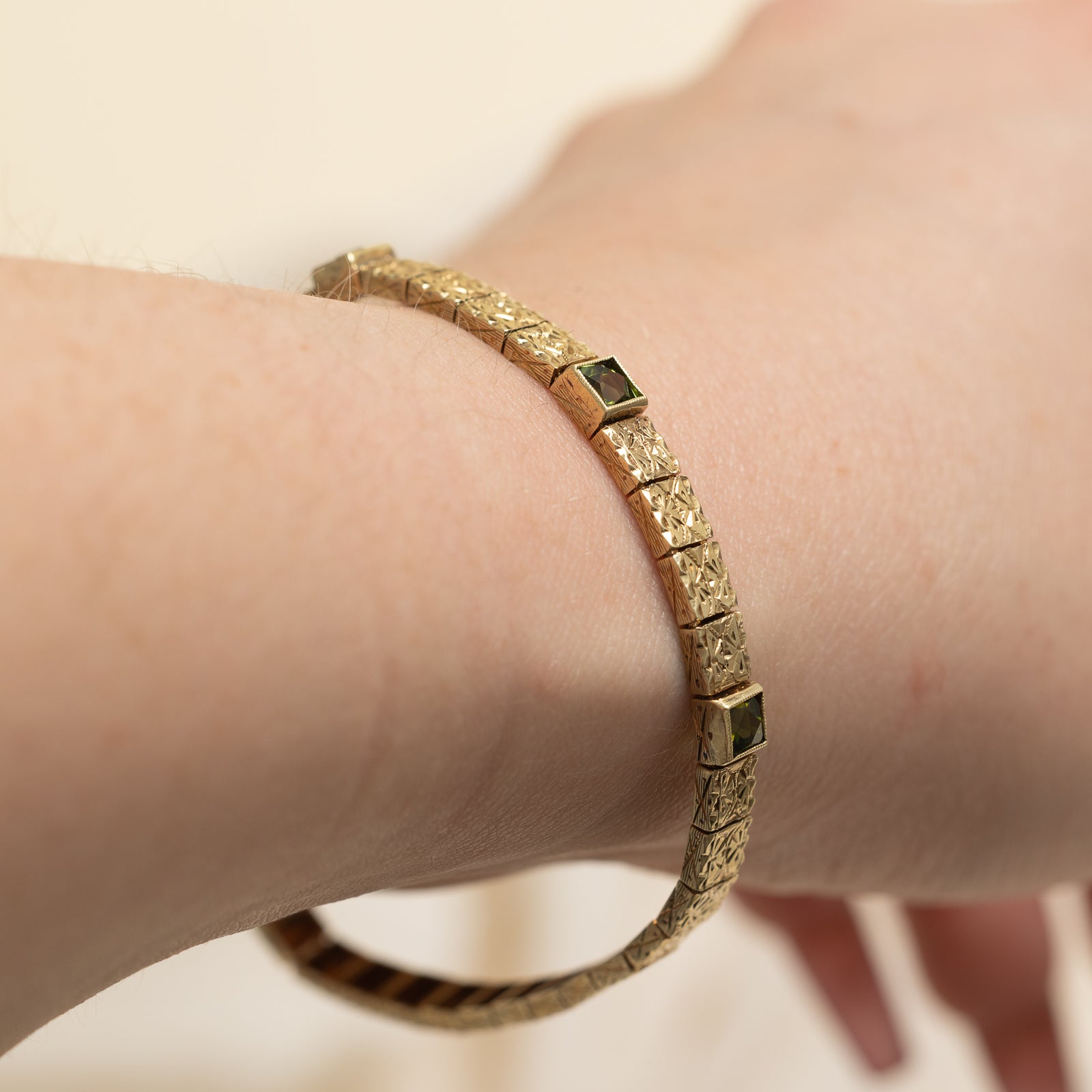 Peridot Engraved Gemstone Bracelet - 0.75 Carat Total Weight - 7 Inch Adjustable Wrap Bracelet for Women - Perfect for Birthdays, Anniversaries & Spiritual Healing Jewelry Gifts