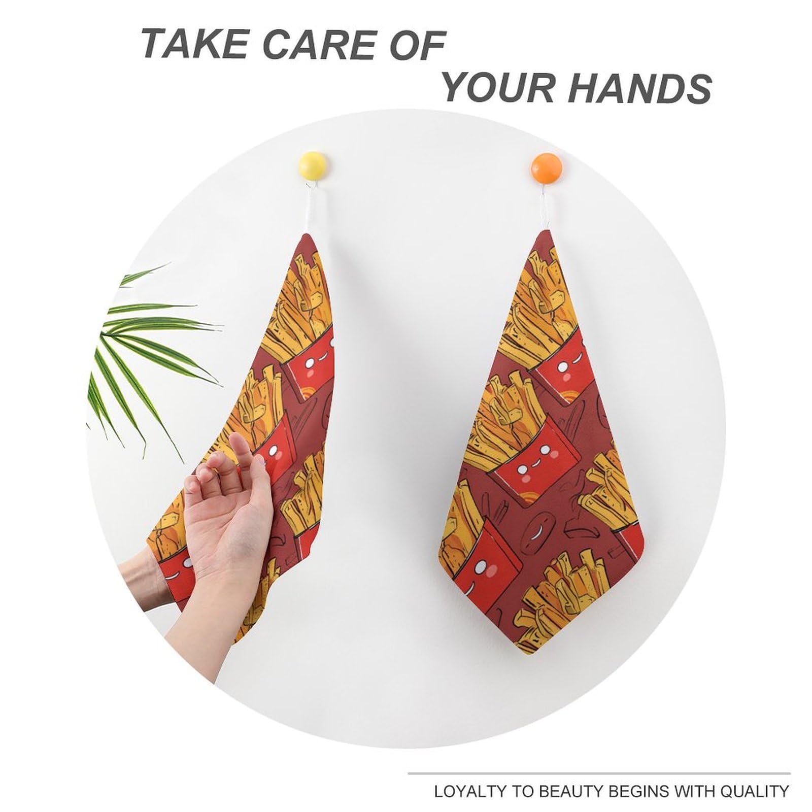 Premium French Fries Potato Chips Pattern Hand Towel - Soft Washcloth & Bath Towel with Hanging Loop - Perfect for Travel, Home & Bathroom (1PC) - Great for Kitchen Decor, Gag Gifts & Unique Bath Accessories