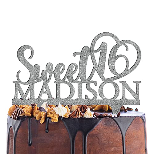 Custom Sweet 16 Cake Topper - Happy Birthday Acrylic Cake Decorations with Glitter Options - Personalized Party Decor for Sweet 16 Birthday Celebrations - Perfect for Quinceañera, Milestone Birthdays & Special Occasions