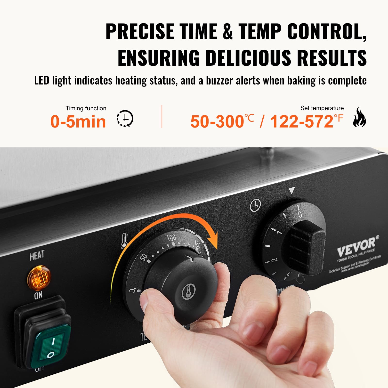VEVOR 2000W Commercial Electric Donut Maker Machine - 9 Hole Non-Stick Waffle Iron with Double-Sided Heating (122-572℉) - Perfect for Restaurants, Bakeries, Cafes & Home Breakfast Donut Making