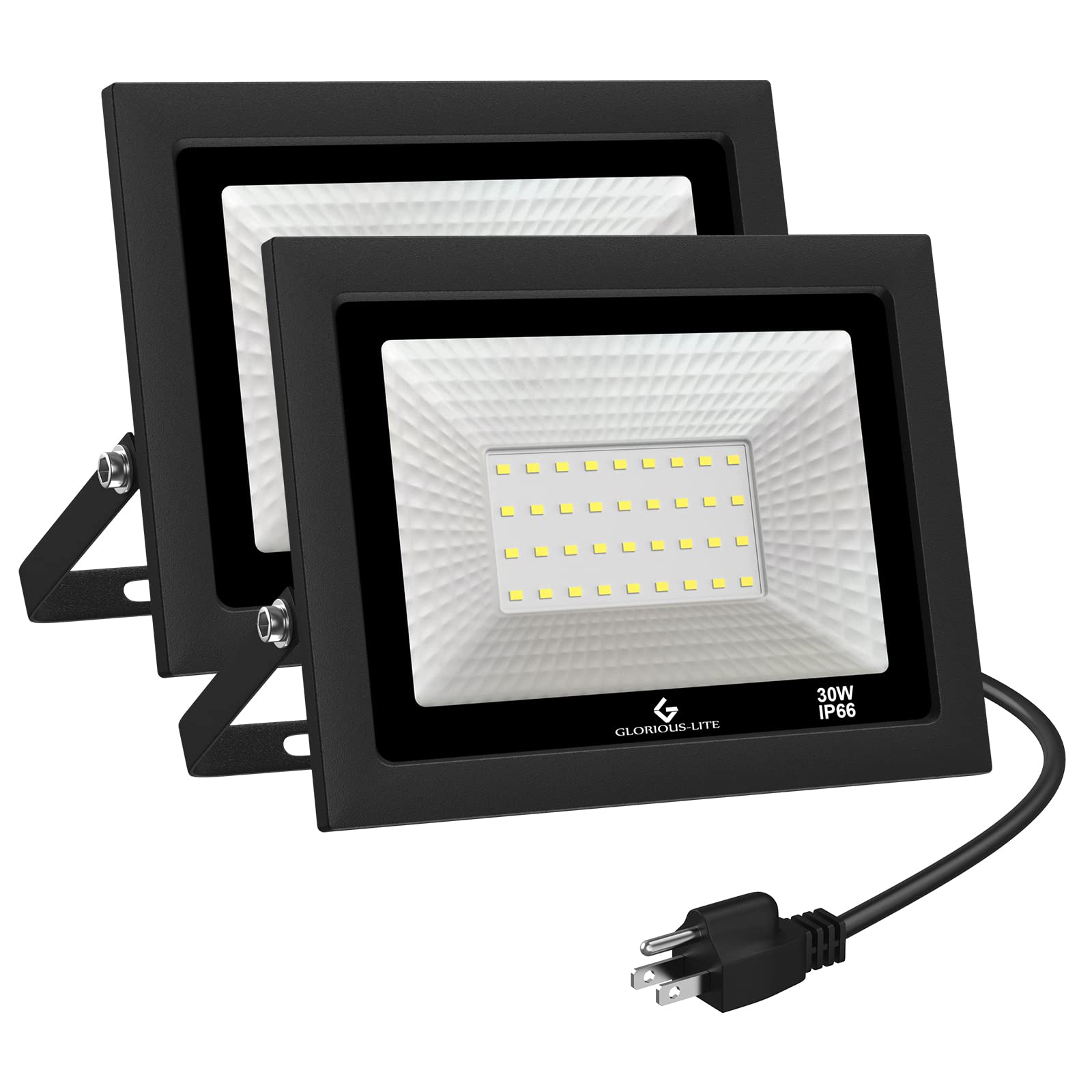 50W 5000LM LED Flood Lights Outdoor Waterproof - 6000K Daylight White IP66 Security Spotlights with Plug (2 Pack) - Perfect for Garage, Yard, Garden, Playground, Construction Sites and Parking Lots