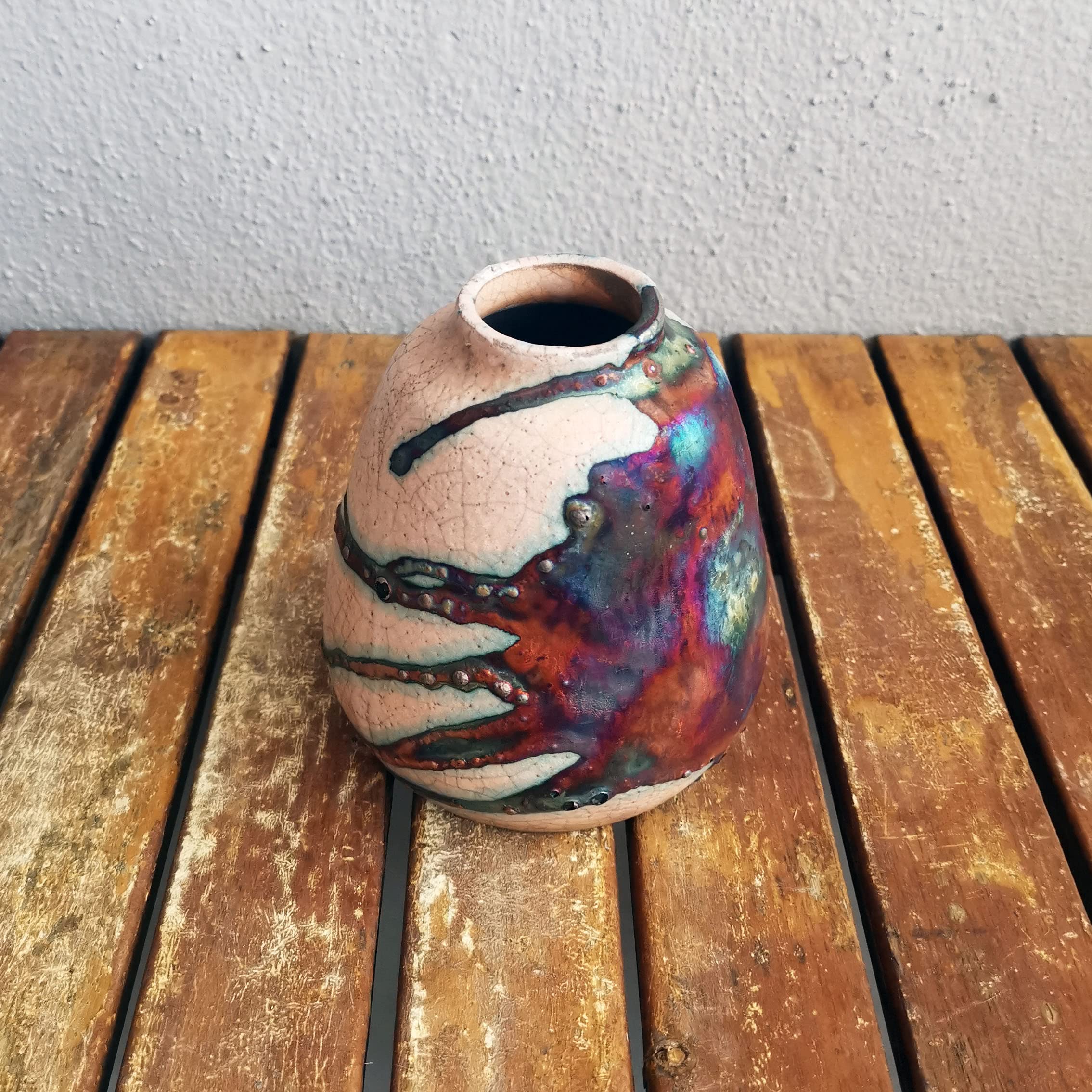 Handmade Ceramic Raku Vase - 5.3 Inch Boho Home Decor, Unique Pottery Gift for Women, Mom, Bridesmaid | Perfect for Wedding Gifts, Housewarming, and Boho Chic Interior Design