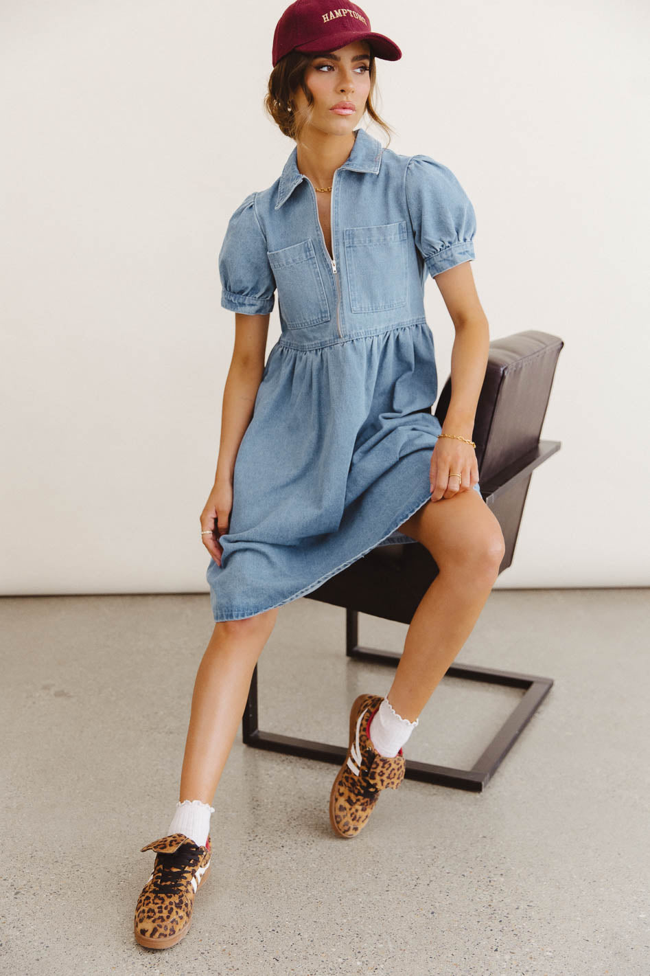 Georgia Denim Midi Dress - Women's Casual Stretch Denim Dress with Pockets | Perfect for Brunch, Date Night & Summer Outfits