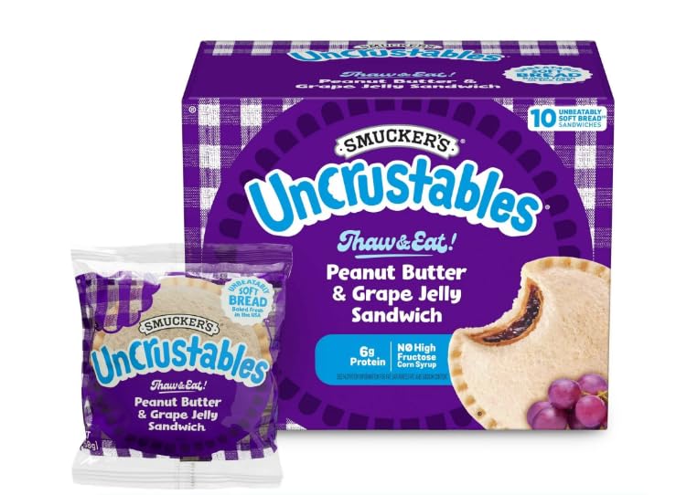 Uncrustables Frozen Peanut Butter & Grape Jelly Sandwich - 30 Count (3 Packs of 10) | No Crust PB&J Snacks for Kids Lunch, School, Picnics & On-the-Go Meals