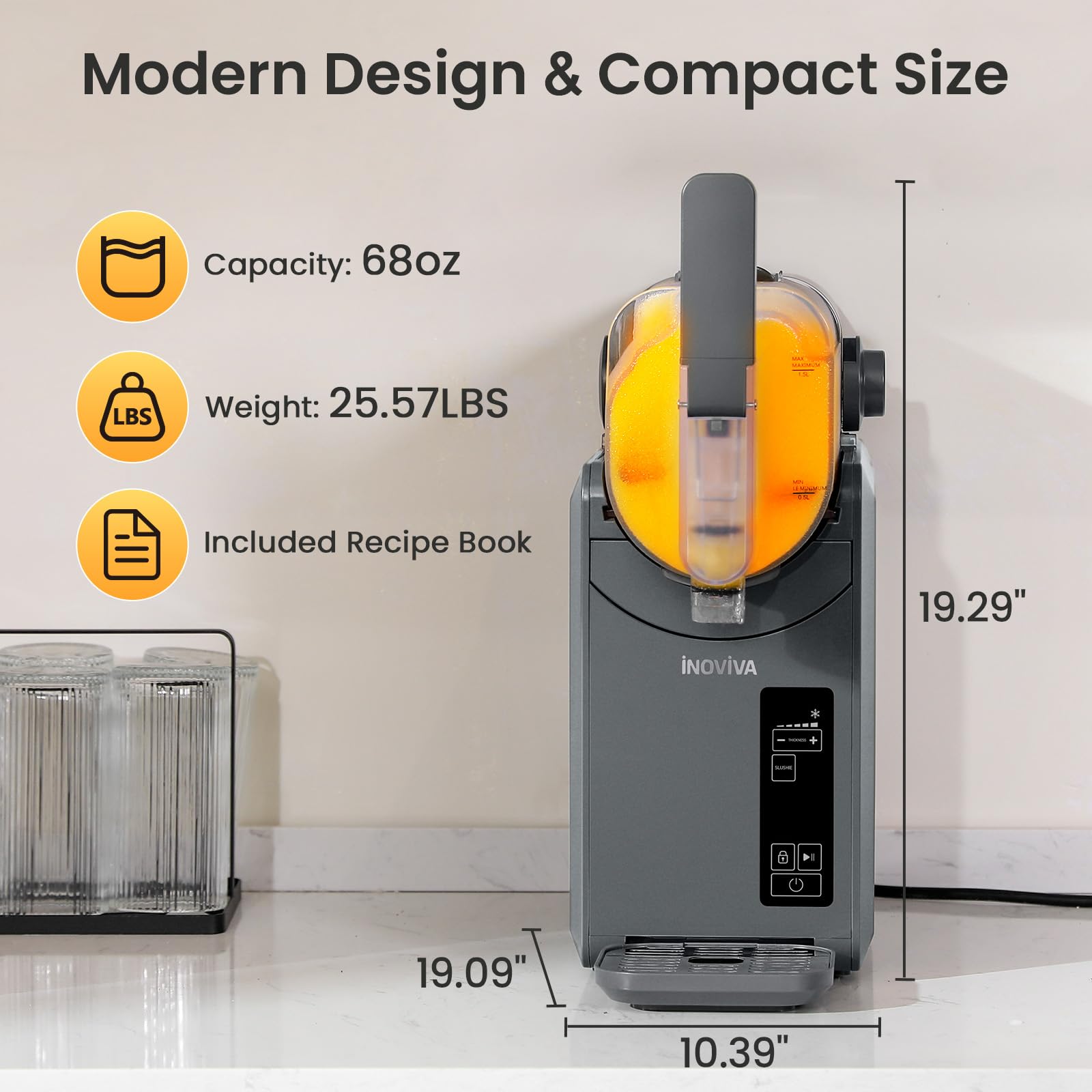 INOVIVA 68 oz Slushie Machine for Home - No Ice Needed, Self-Cleaning, 5 Preset Programs | Make Frozen Margaritas, Frappés, Milkshakes | Perfect for Parties, Cafés & Home Bars