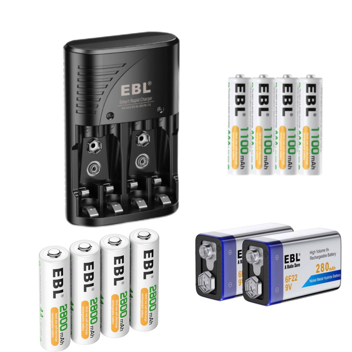EBL 802 Smart Battery Charger for AA AAA 9V Rechargeable Batteries - Fast Charging with LCD Display - Perfect for Cameras, Toys, and Home Electronics