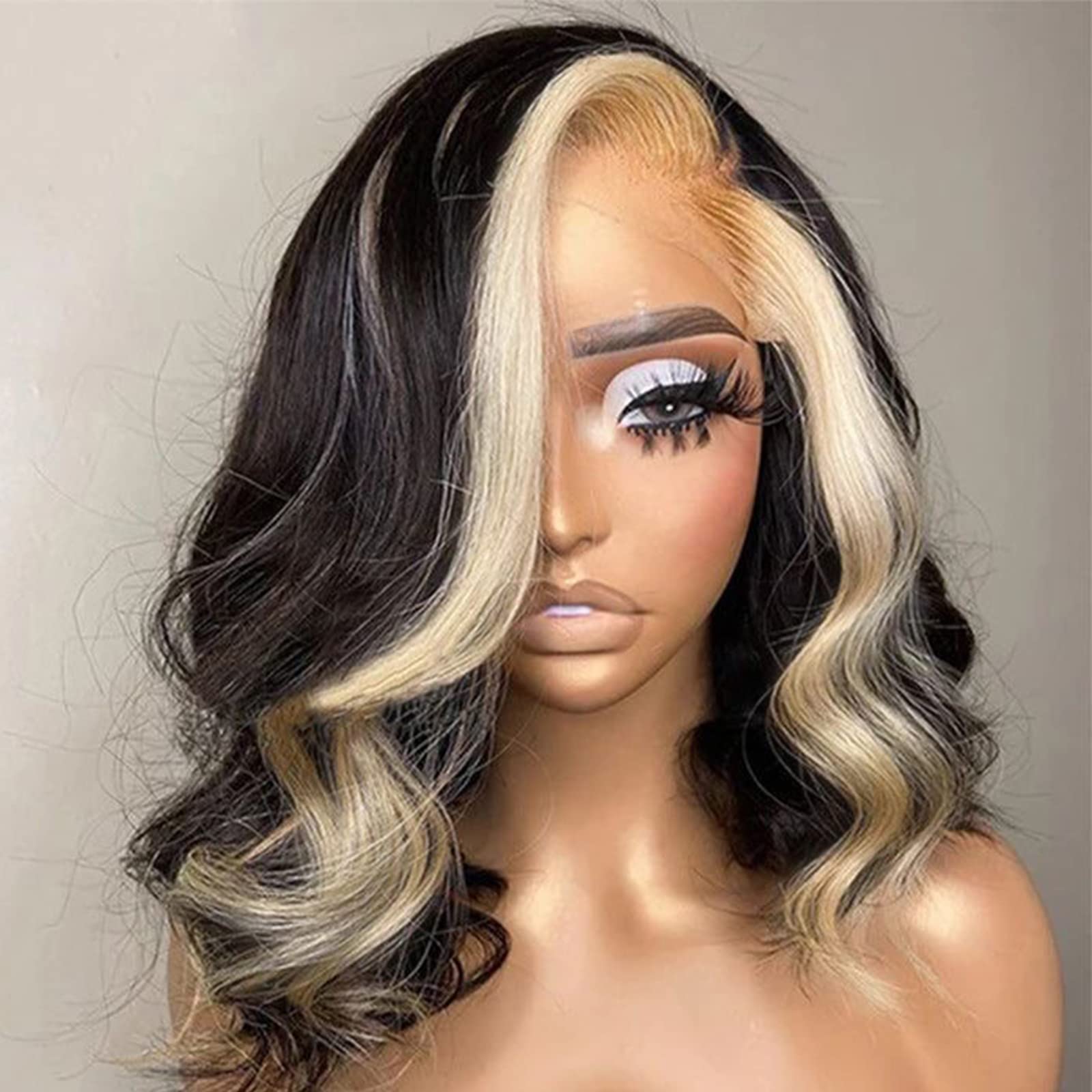 ANDRIA 13X4 HD Lace Front Wigs - Pre-Plucked Hairline, 16 Inches Body Wave Highlight Blonde Human Hair Wig | Glueless Lace Frontal with Baby Hair, 200% Density Short Bob Wig | Perfect for Daily Wear, Cosplay, and Special Occasions