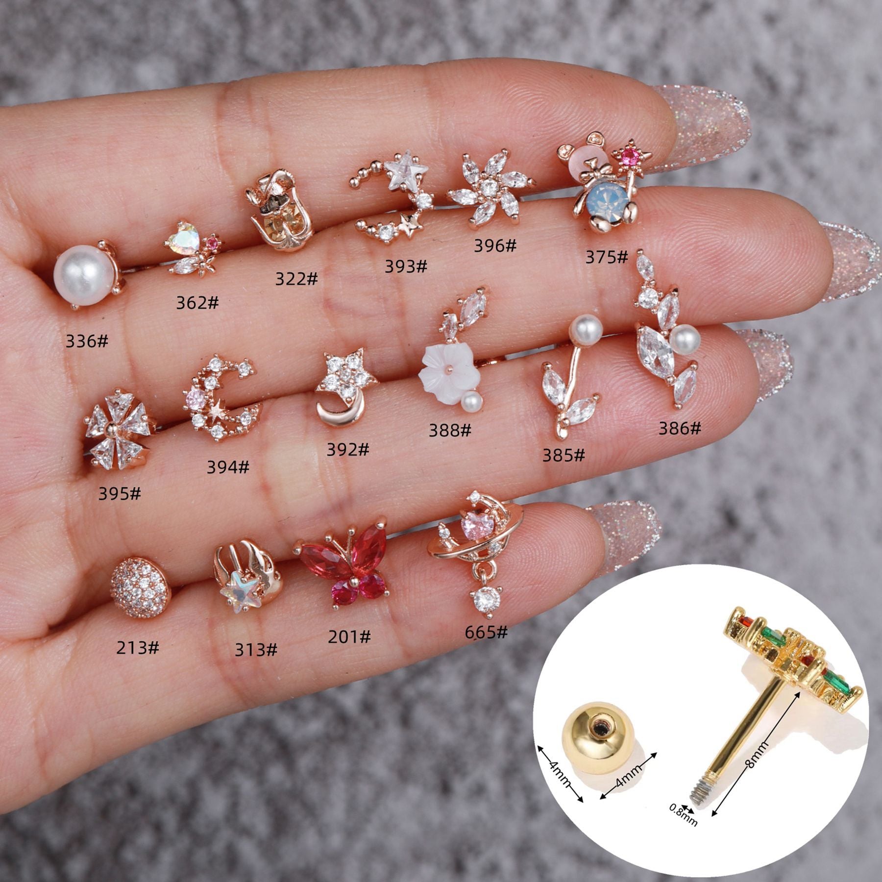 20G Cartilage Stud Earrings - Flower Conch & Tragus Studs for Women | EGD0336 | Perfect for Piercing Jewelry, Daily Wear & Special Occasions