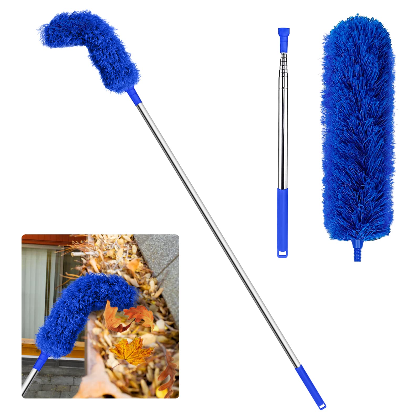 **8.2ft Telescopic Gutter Cleaning Tool with Extendable Pole - Easy Leaf & Debris Removal for Roof & Ground - Blue (Perfect for Home Maintenance & Roof Cleaning)**