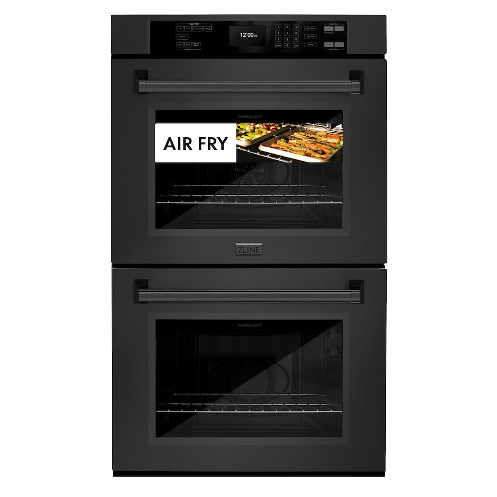 ZLINE 30 Inch Black Stainless Steel Professional True Convection Double Wall Oven with Air Fry & Self-Clean (WADB 30) - Perfect for Home Chefs & Modern Kitchens