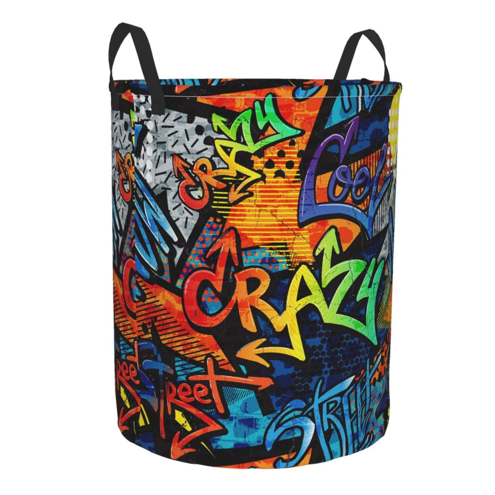 Abstract Grunge Graffiti Pattern Collapsible Laundry Basket with Handle - Waterproof Fabric Hamper for Clothes, Toys & Storage - Large Organizer Bin for Bedroom, Bathroom & Laundry Room