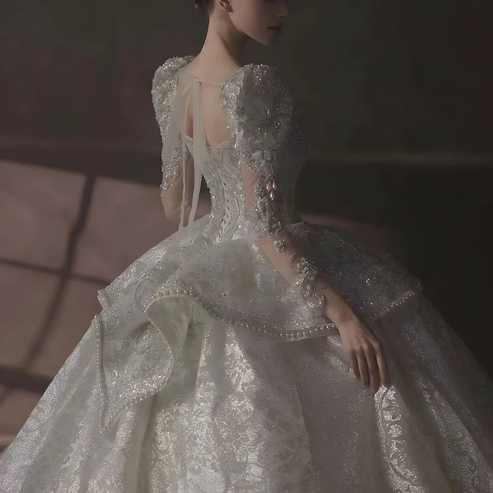 Elegant Square Neck Backless Ball Gown Wedding Dress for Brides - Perfect for Church Ceremonies, Red Carpet Events & Luxury Weddings