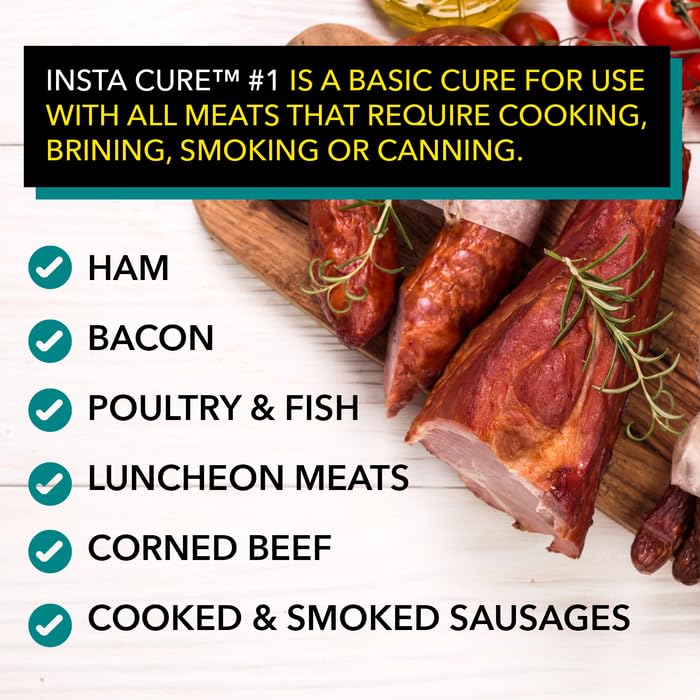 Insta Cure #1 - 1 Lb Pink Curing Salt | Prague Powder for Meat, Sausage, Ham & Bacon | Quick Cure Made in USA by The Sausage Maker® | Perfect for Home Curing, Charcuterie & Food Preservation
