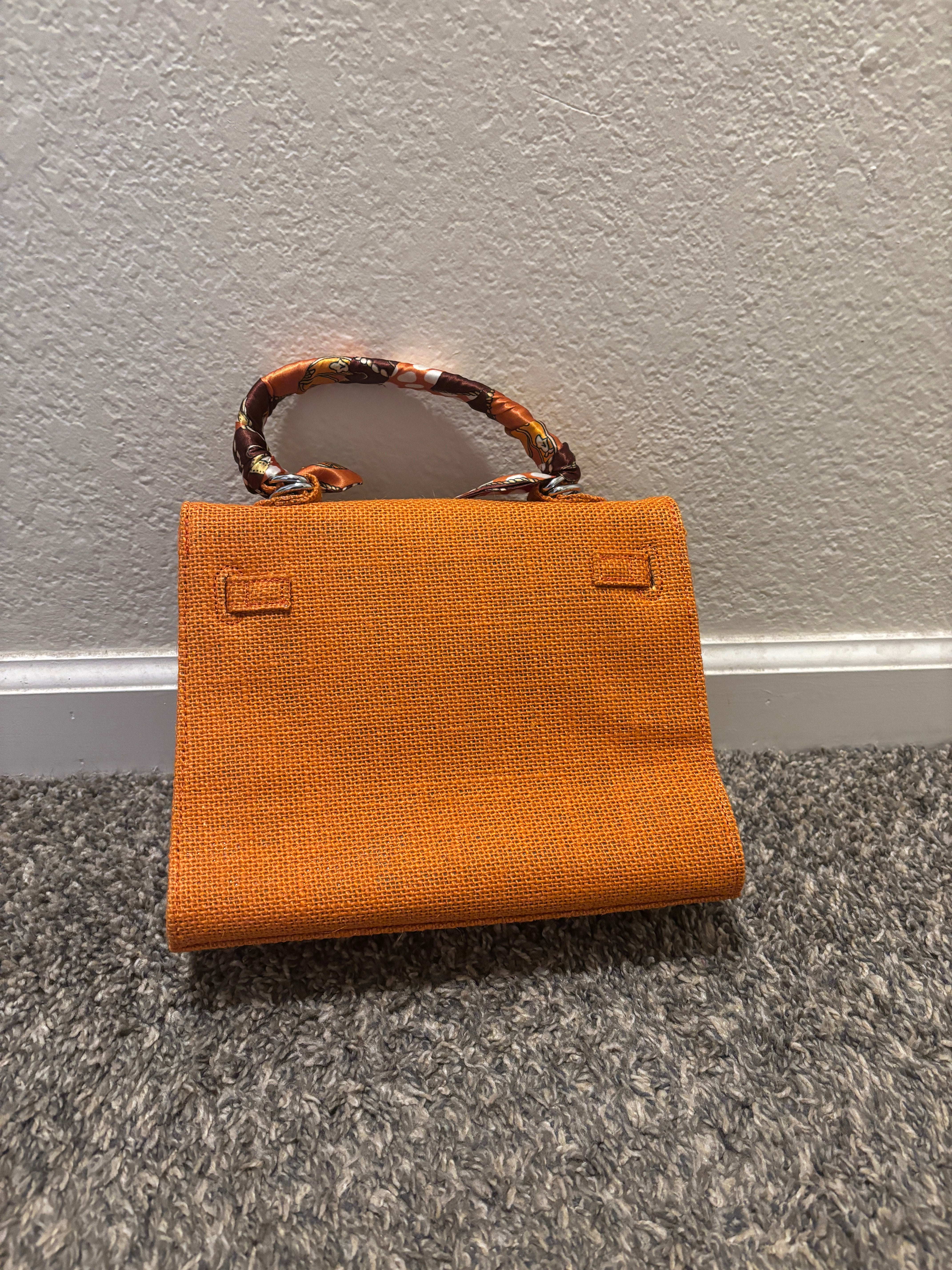 French Style Jute Mini Crossbody Bag for Women - Orange Eco-Friendly Tote & Shoulder Bag | Perfect for Beach, Shopping & Casual Outings