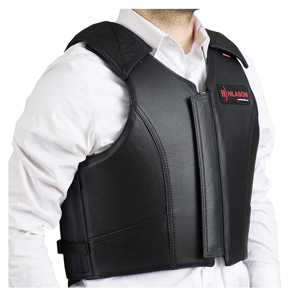 HILASON Black Leather Bull Riding Safety Vest - Unisex Rodeo Protective Gear for Men & Women | Equestrian Sports, Rodeo Competitions & Horseback Riding Protection