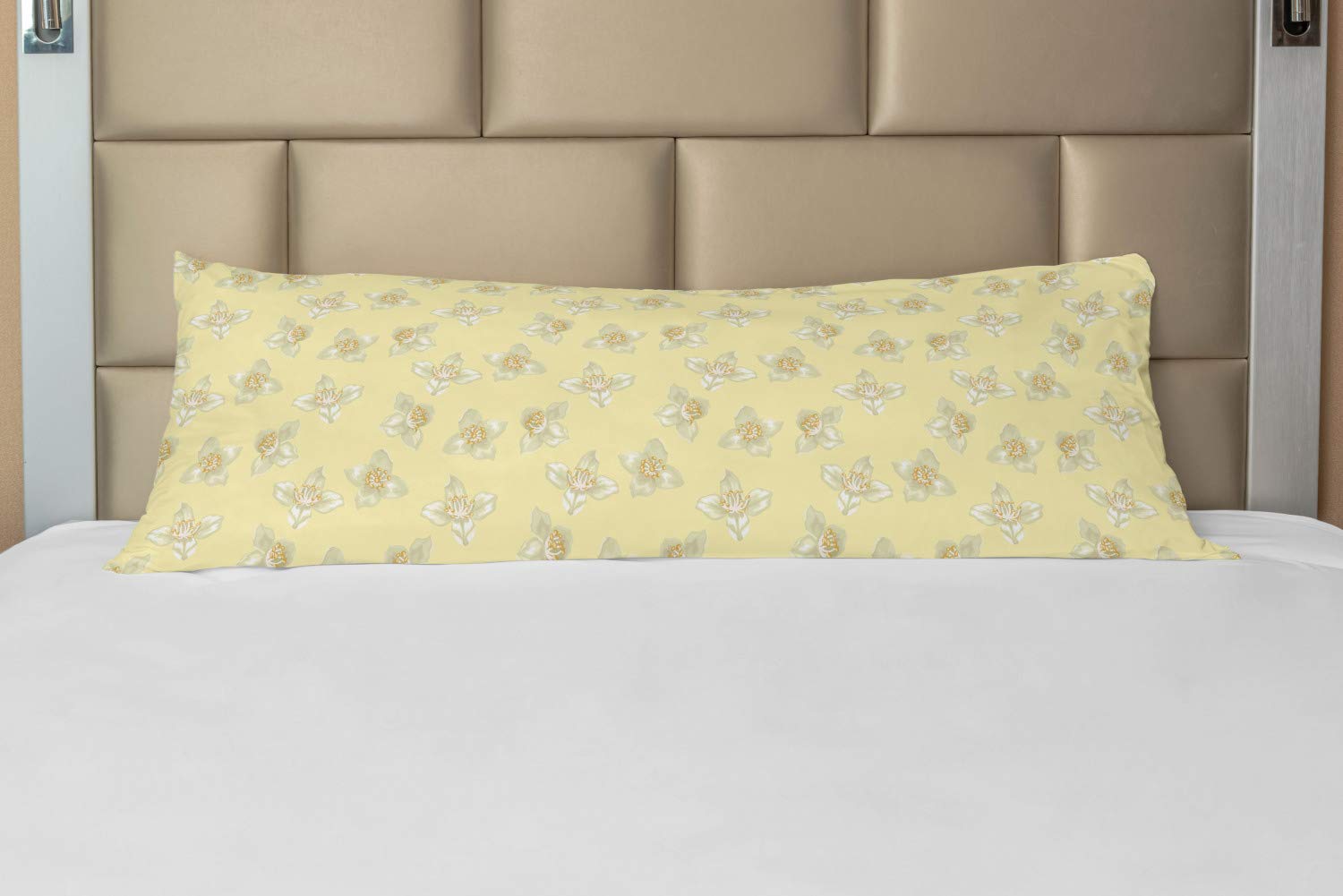 Ambesonne Jasmine Body Pillow Cover with Zipper - Pastel Floral Bloom Design, Soft Botanical Petals Pattern, Decorative Long Pillowcase 21