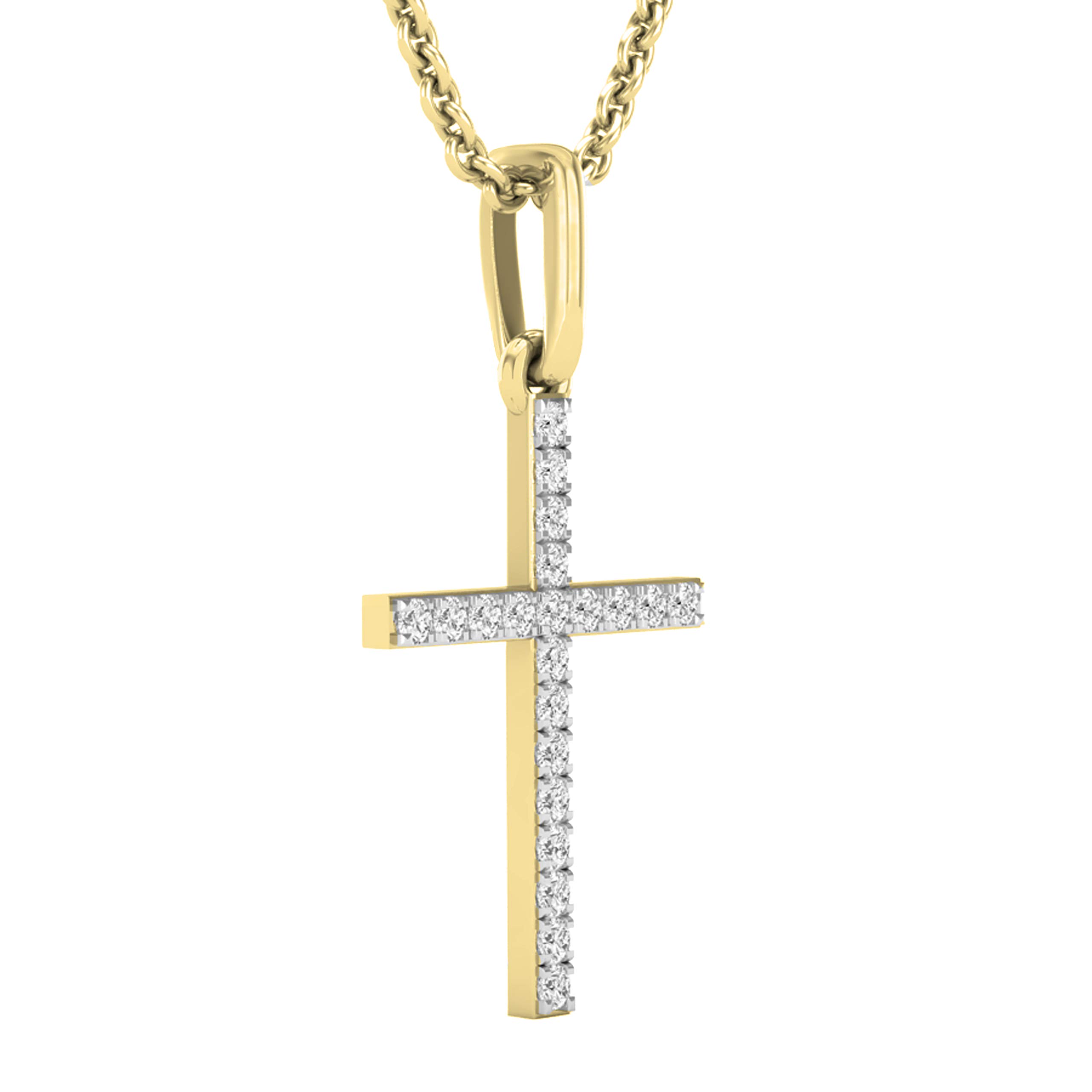 Dazzlingrock 14K Solid Gold Round White Diamond Women's Cross Pendant Necklace with Chain - Perfect for Religious Gifts, Baptism, First Communion & Everyday Elegance