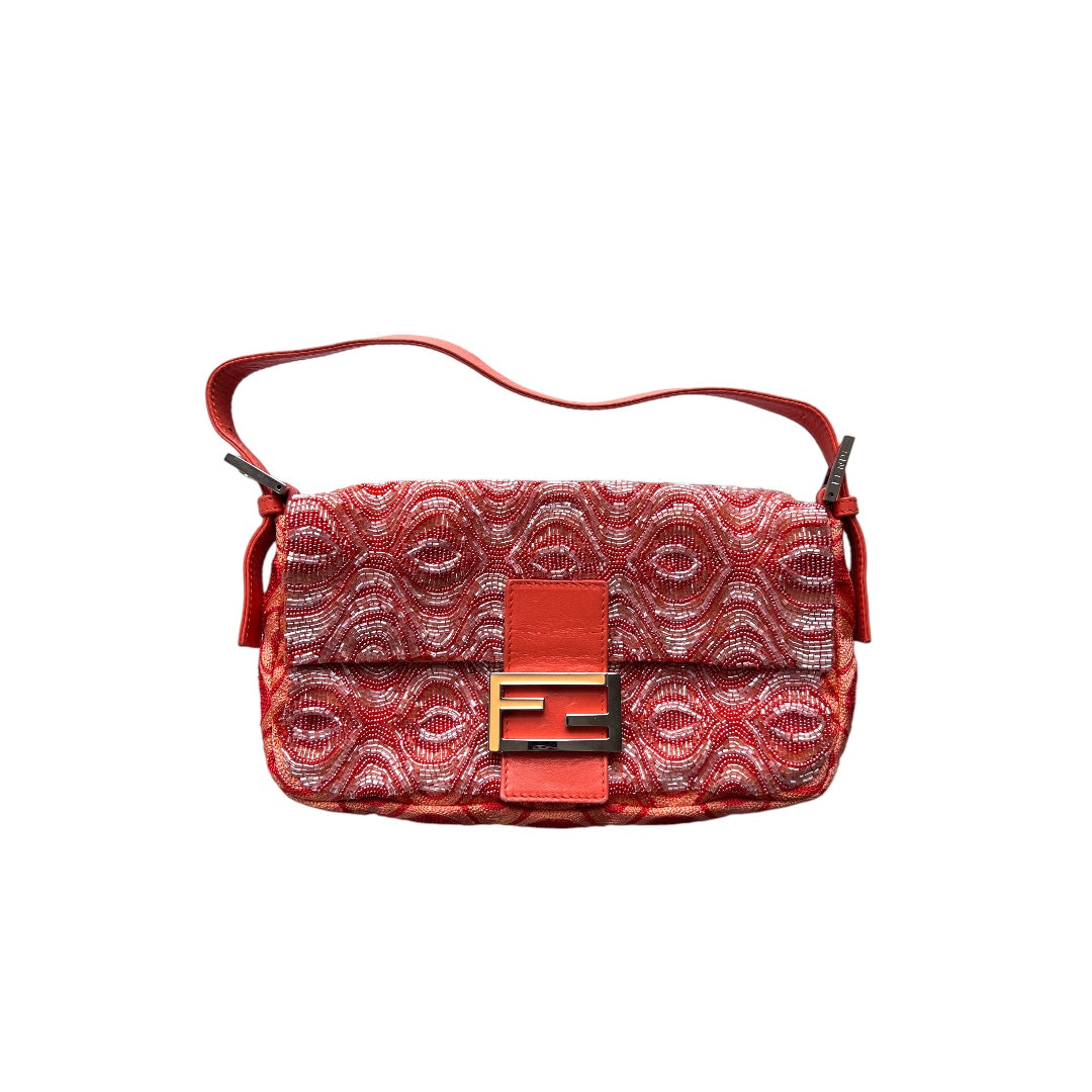 Vintage Fendi Orange Wave Pattern Beaded Baguette Bag - Luxury Designer Crossbody Purse for Women, Perfect for Parties, Weddings & Evening Events