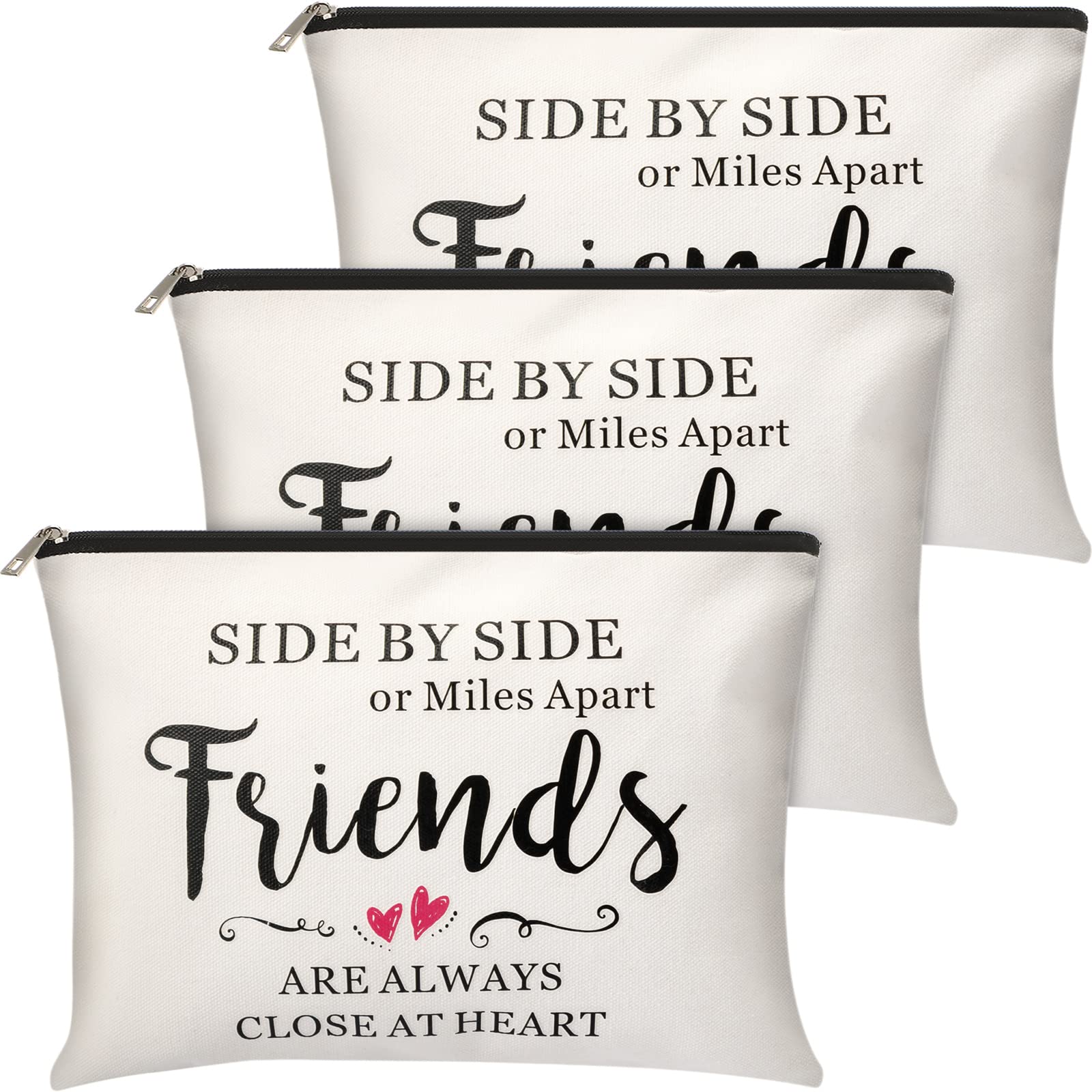 3-Piece Funny Friendship Cosmetic Bags Set - Cute Travel Makeup Pouches for Women | Best Friend Gifts for Long Distance, Birthday, Christmas & Moving Away | Perfect for Soul Sisters, Besties & Travel Accessories