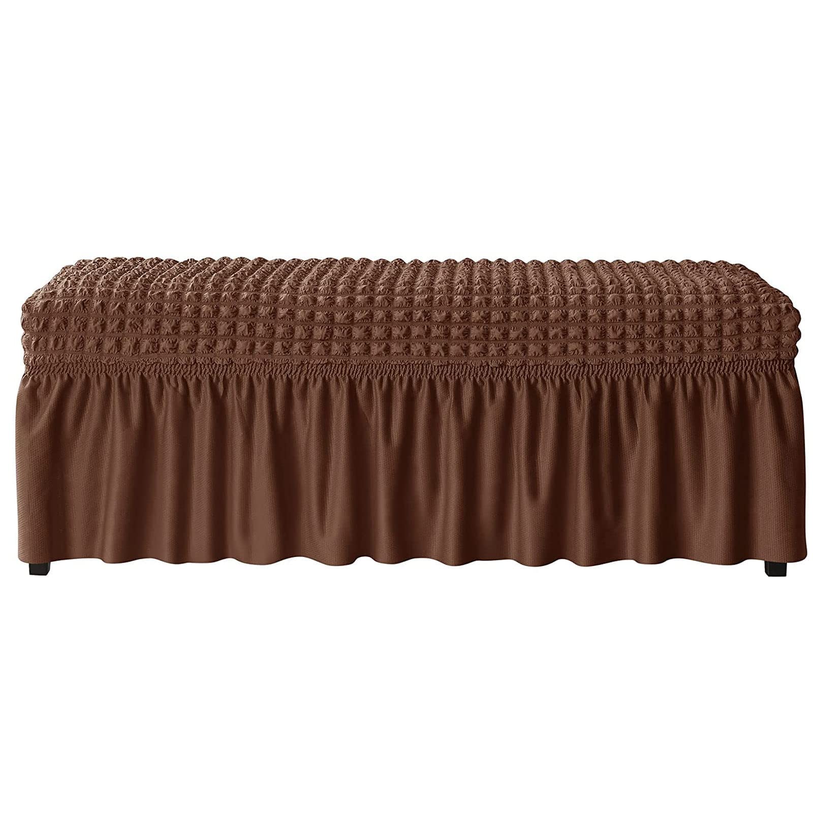 Stretch Seersucker Dining Room Bench Covers - Soft Washable Upholstered Slipcover for Kitchen, Living Room & Bedroom - Brown (Extra Large) - Perfect for Home Decor & Furniture Protection