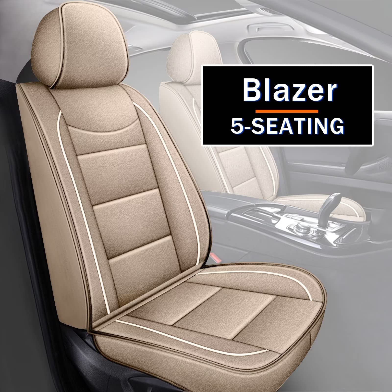 Premium Leather Seat Covers for Chevrolet Blazer 2019-2022 - Full Set 5-Seat Airbag Compatible Car Seat Protectors, Comfortable & Breathable Beige - Perfect for Road Trips, Daily Commutes & Family Travel