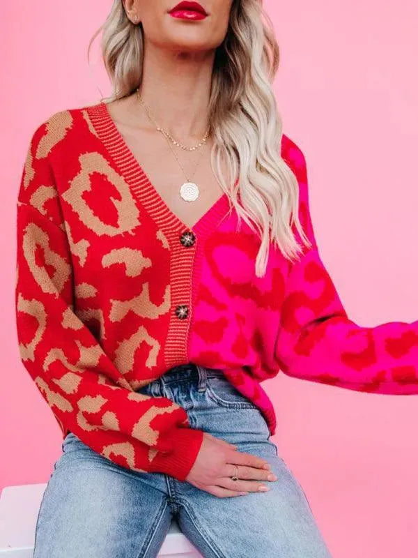 Stylish Leopard Print Oversized Knit Cardigan Sweater for Women - Cozy Fall & Winter Fashion - Perfect for Streetwear, Casual Outfits and Layering