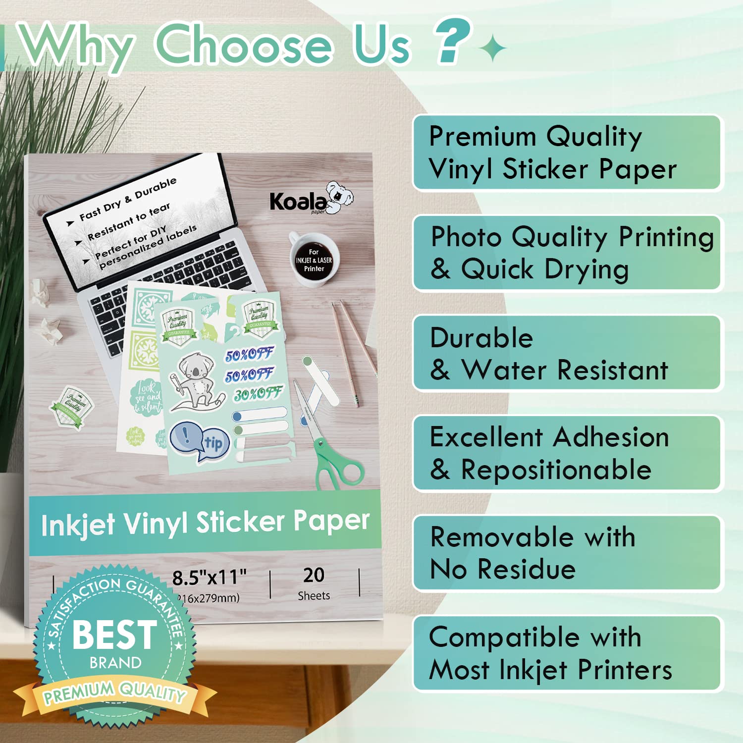 Premium Koala Printable Vinyl Sticker Paper - Matte & Glossy Finish Bundle Pack for DIY Crafts, Scrapbooking, and Laptop Decoration